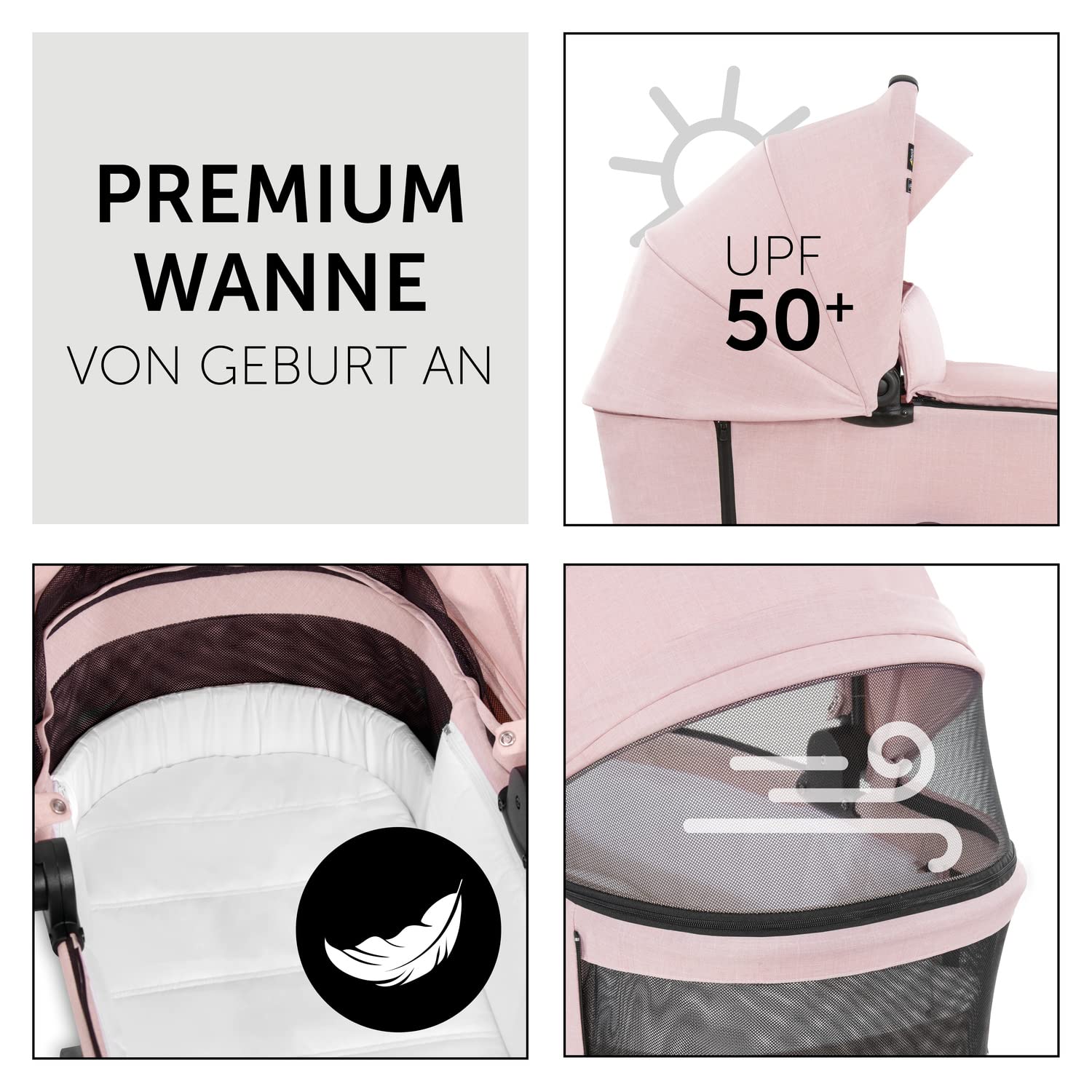 hauck 2 in 1 Kinderwagenset Vision X Set ab Geburt bis 22 kg mit Babywanne, wendbaren Sportsitz mit Beindecke und Liegefunktion, UPF 50+, Gummiräder, Getränkehalter, Zusammenklappbar (Melange Rose)