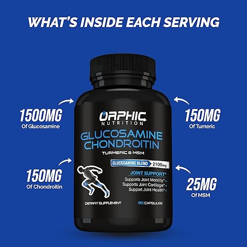 Miniatura 3 de ORPHIC NUTRITION Glucosamina condroiting MSM 2100 mg (90 cápsulas) - Suplemento de apoyo articular para hombres y mujeres* - Apoya el cartílago