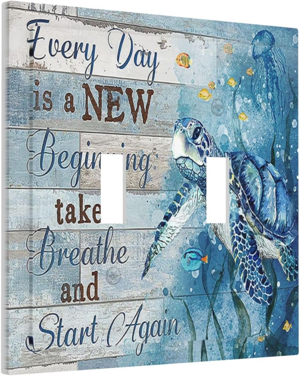 Decorative Switch Plate Covers Inspirational Quotes Blue Sea Turtle Nautical Wood Board 2 Gang Double Toggle Light Switch Cover Electric Wall Plate Dual Device Electrical Faceplate image 2