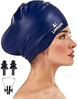 Vista 8 de Large Long Hair Swim Cap with Extra Room for Women Men, Silicone Swimming Cap for Long Thick Hair with Ear Plugs Nose Clip Set, Adult Waterproof