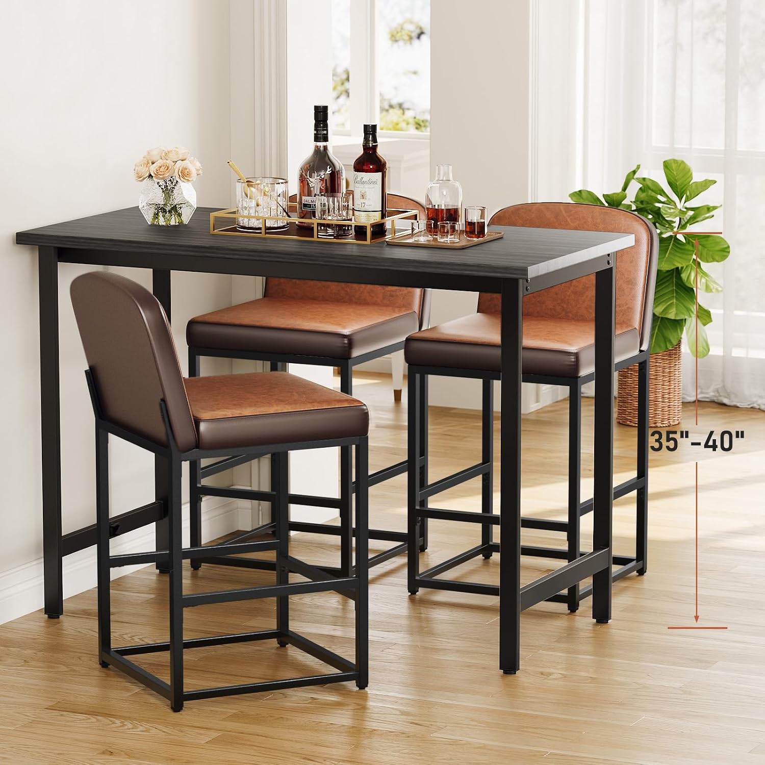 Raynesys 26" Bar Stools Set of 2, Upholstered Barstools with Back for Kitchen Island, Bar, Faux Leather Counter Height Stools with Firm Padded Seats & Sturdy Metal Bases, Simple Assembly, Gray, 2Pcs