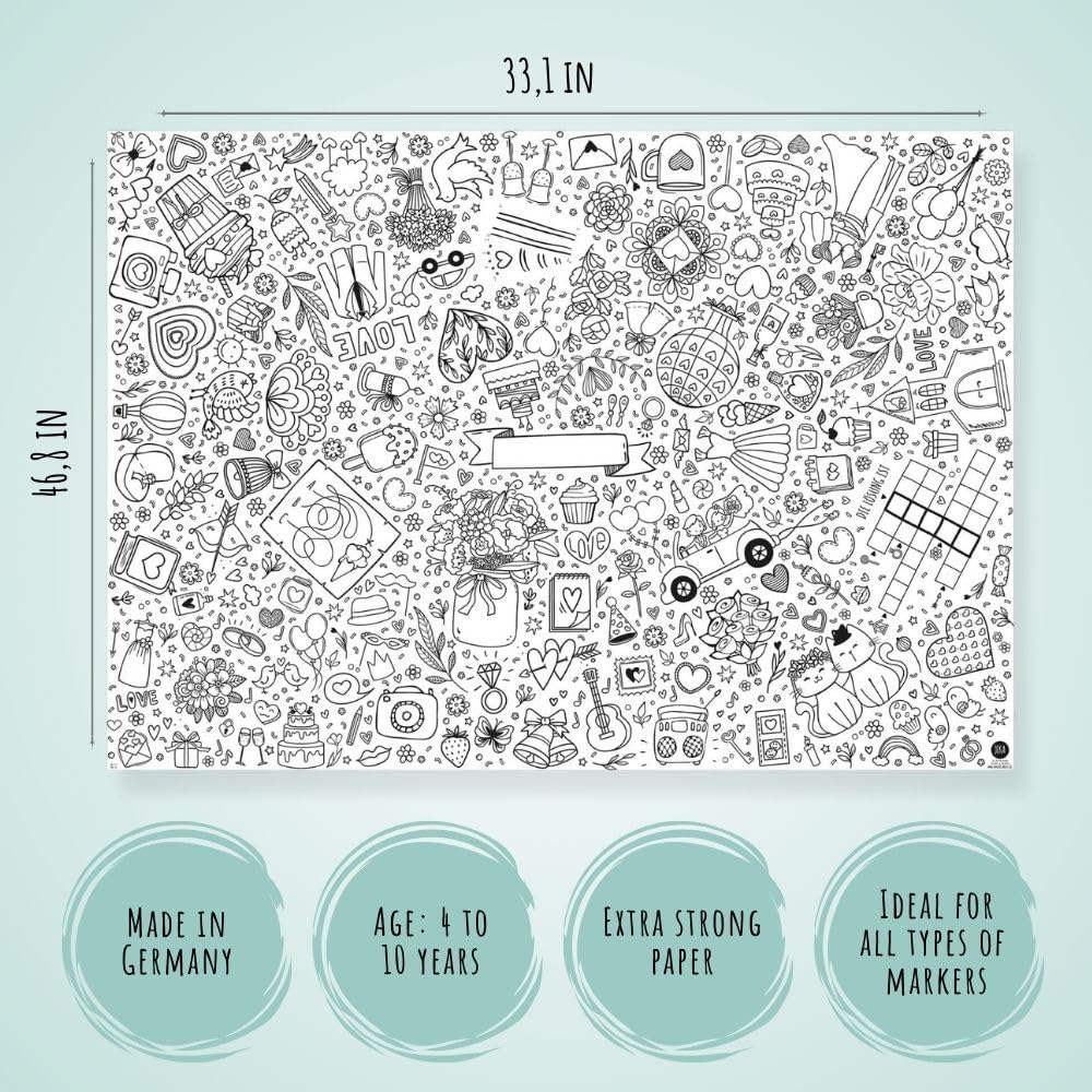HOWAF Grand Poster à Colorier Mariage Enfants – Nappe Géante 118x84 Cm + 12 Feutres – Activité Fun Mariage Invités