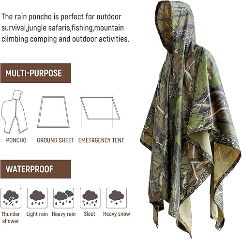 Miniatura 2 de ElifeAcc Poncho militar para hombres y mujeres Ponchos de lluvia impermeables para adultos con patrón de camuflaje militar