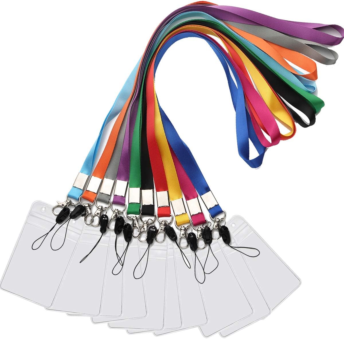 YOUOWO Lanyard with Badge Holders 10 Pack 10 Colours Neck Office Lanyards for Key Kids ID Name Badge USB Stick Whistles,Grey Purple Black Blue Green Orange