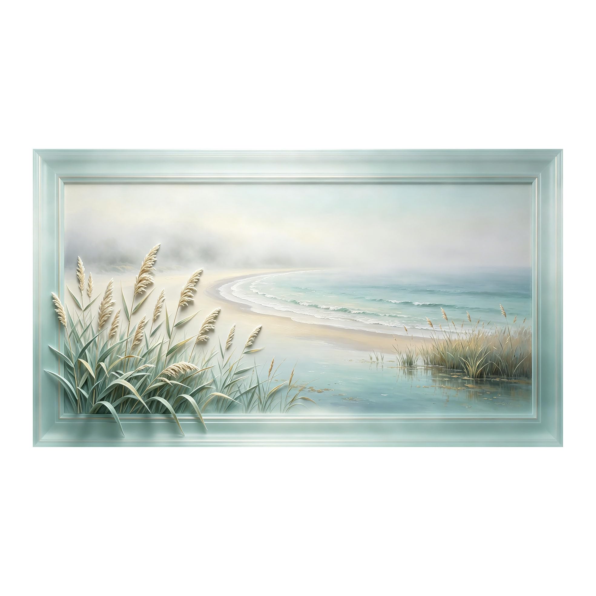 Yzpallescene 3D Framed Wall Art 50cm×100cm Coastal Seascape Beach Impressionist Oil Painting Large Size SelfAdhesive Removable Wall Decor Prints Artwork for Living Room Bedroom Office