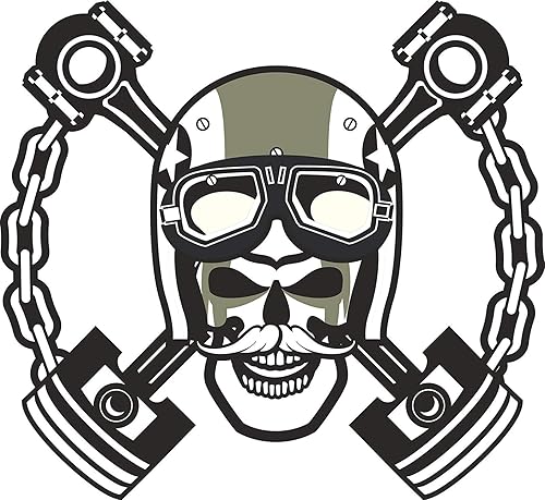 EW Designs Cool Racing Car Mechanic Skull con casco de dibujos animados #1 calcomanía de vinilo para parachoques (8 pulgadas de ancho)