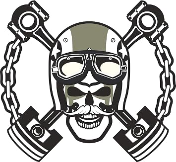 EW Designs Cool Racing Car Mechanic Skull with Helmet Cartoon #1 Vinyl Decal Bumper Sticker 8" Wide