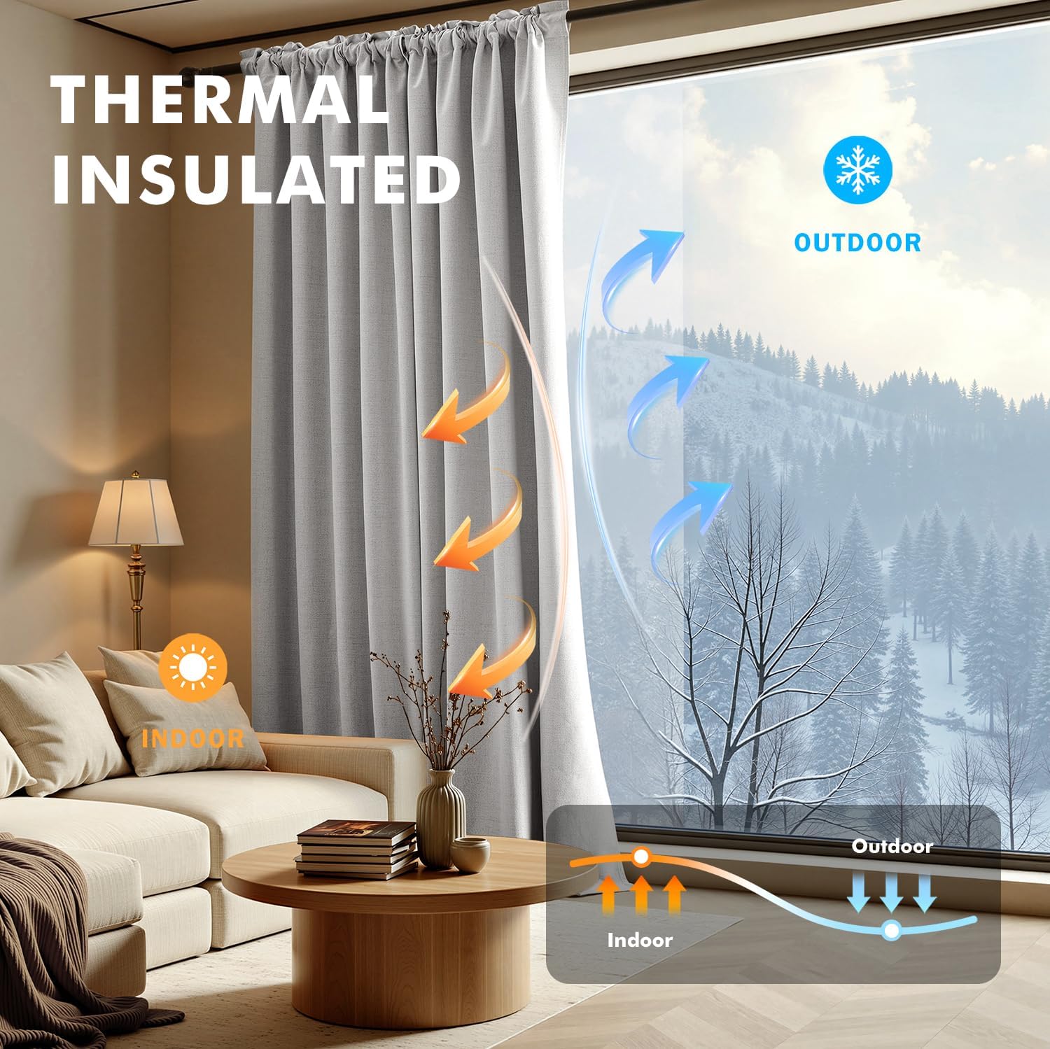 MIULEE 100% Blackout Linen Curtains for Bedroom, Greyish White Solid Luxury Decor Thermal Insulation Room Darkening Drapes for Living Room Back Tab Rod Pocket 42 x 63 Inches, 2 Panels thumbnail