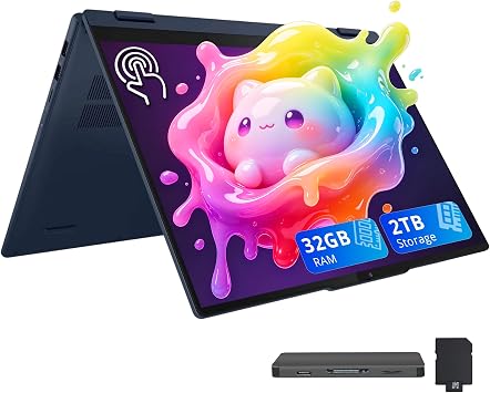 Lenovo Flex IdeaPad 5i 2-in-1 16" WUXGA Touch Laptop, Intel Ultra 7 255U, 32GB LPDDR5X, 2TB Storage1TB SSD+1TB Docking Station Set, Intel Graphics, Backlit Keyboard, Stylus Pen, Win 11, Blue