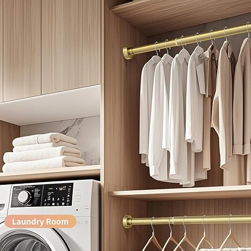 Miniatura 8 de Barra de cortina de ducha dorada de 34 a 66 pulgadas (2.8-5.5 pies), nunca se oxida, barra de ducha ajustable, tensión de resorte, antideslizante,