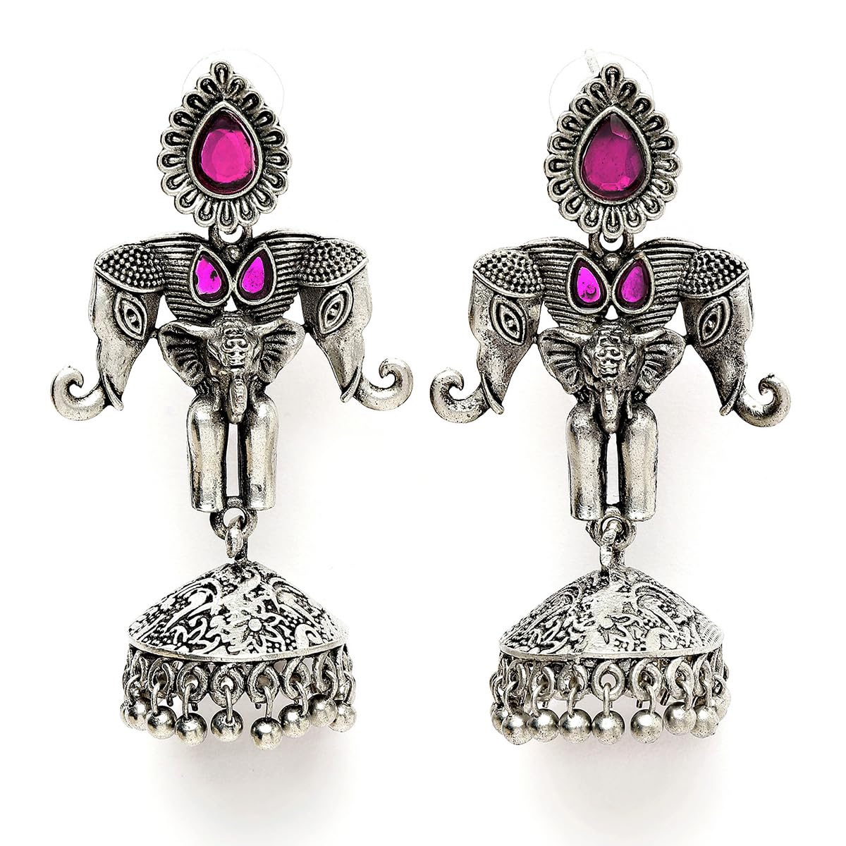 Karatcart Elephant Design Oxidised Silver Red Stone Flat Jhumki Earrings for Women (B0CFXKH114) Amazon Price History, Amazon Price Tracker