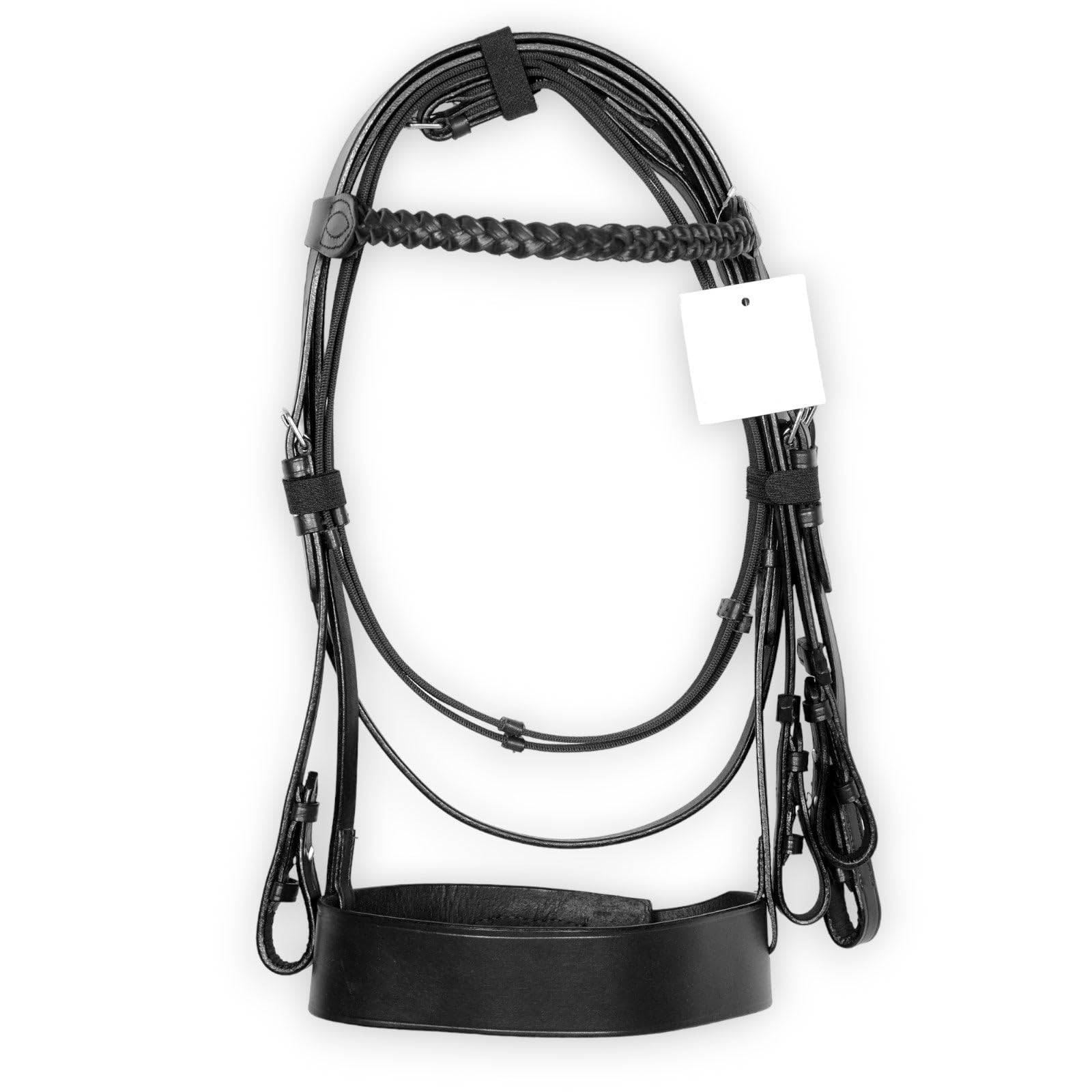 Horse Riding Hunter Bridle Plaited Browband and 2'' Noseband with Strong Anti slippery Reins and Stainless Steel Fittings - Racing Jumper Ring Show Para-Equestrian Training Equipment (BLACK) (FULL)