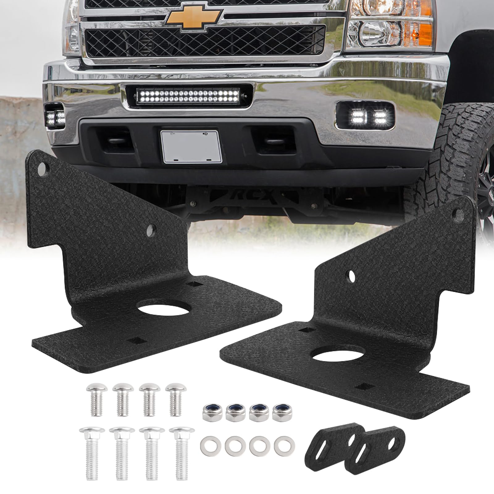 ADTOPI For Silverado Fog Light Mounting Bracket Front Bumper Hidden Pod Light Mount Compatible with 2007-2013 Chevy Silverado 1500 2500 3500 2007-2014