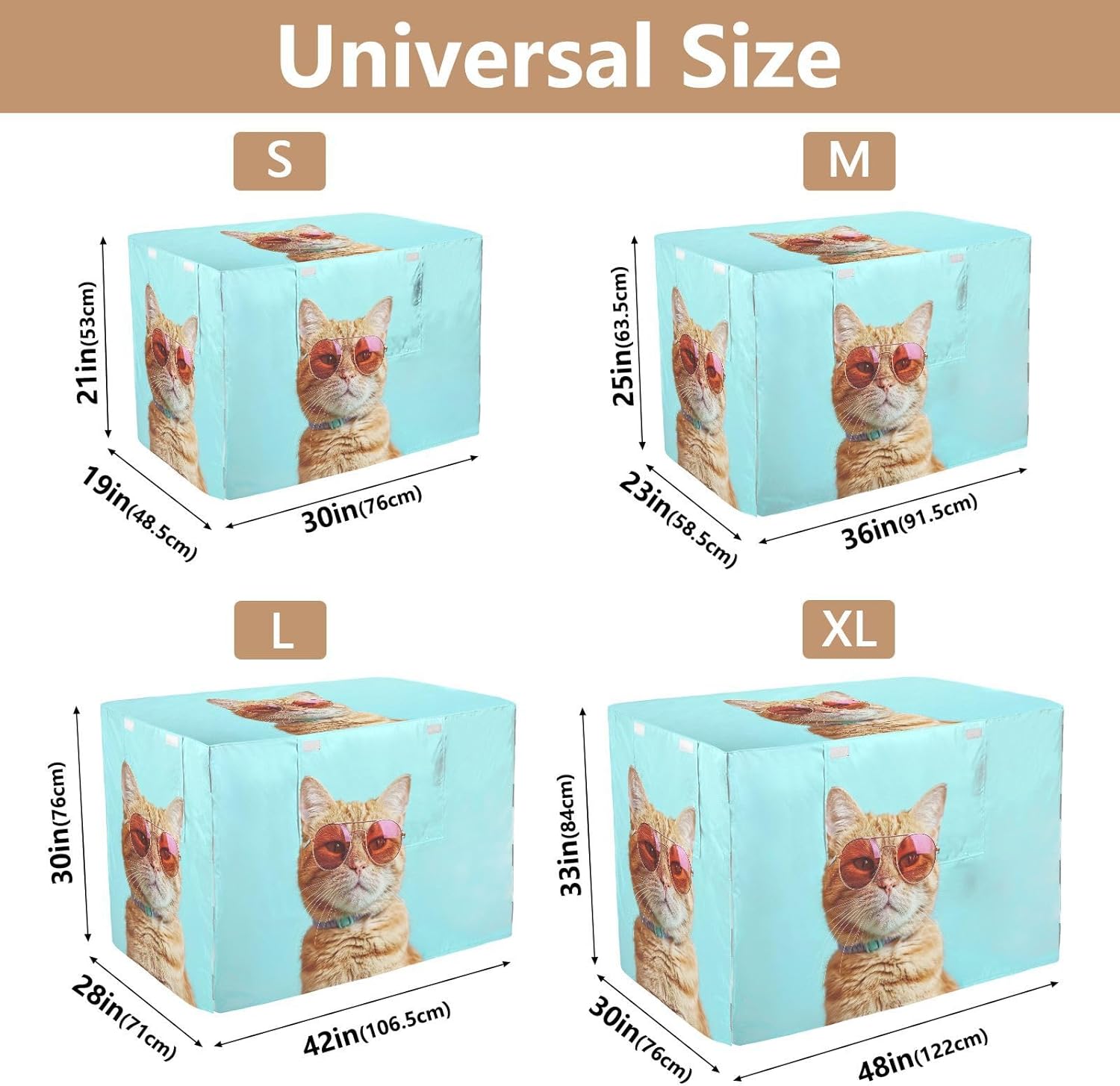 Orange Cat Funny Blue Dog Crate Cover S-XL Water-Resistant Pet Kennel Cover with Mesh Windows, Reduces Barking, X-Large