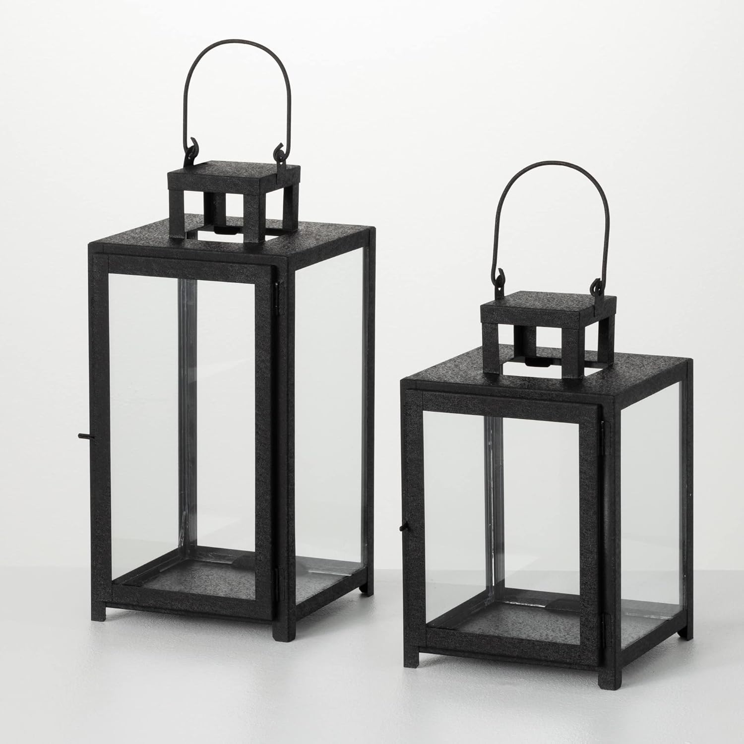 Black Rectangular Lantern Set of 2 6.75" l X 7.25" w 14" h
