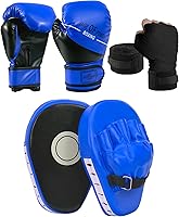 Vista 10 de Juego de 3 en 1 de guantes de boxeo y mitones de golpeo para niños, guantes de boxeo deportivos con almohadillas para manos y vendas, juego