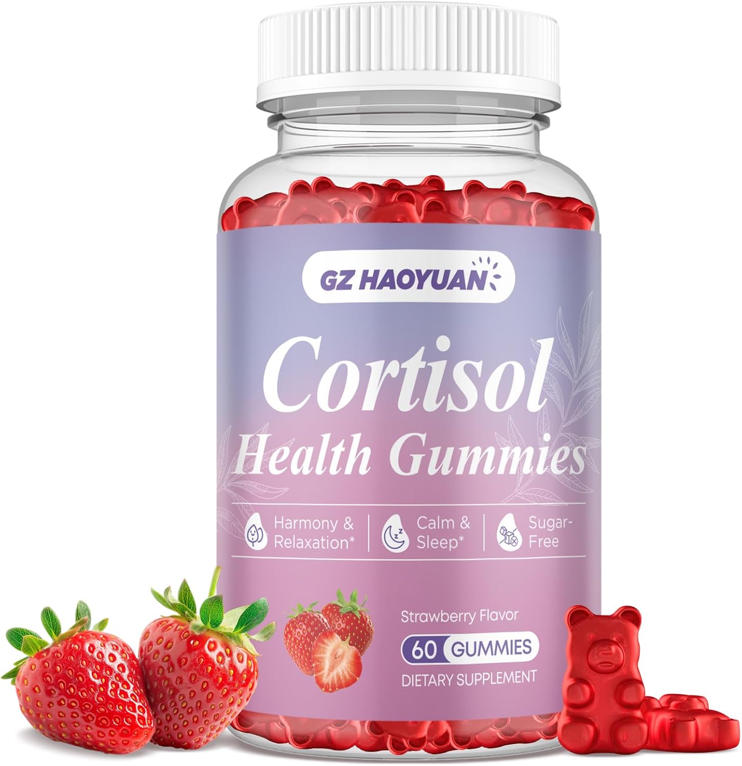 Cortisol Gummies for Women – Cortisol Supplements with Magnesium Glycinate, Ashwagandha, L-Theanine, Vitamin B Complex for Relaxation, Sleep, Calm Mood & Focus – Vegan, Sugar Free Strawberry Flavor