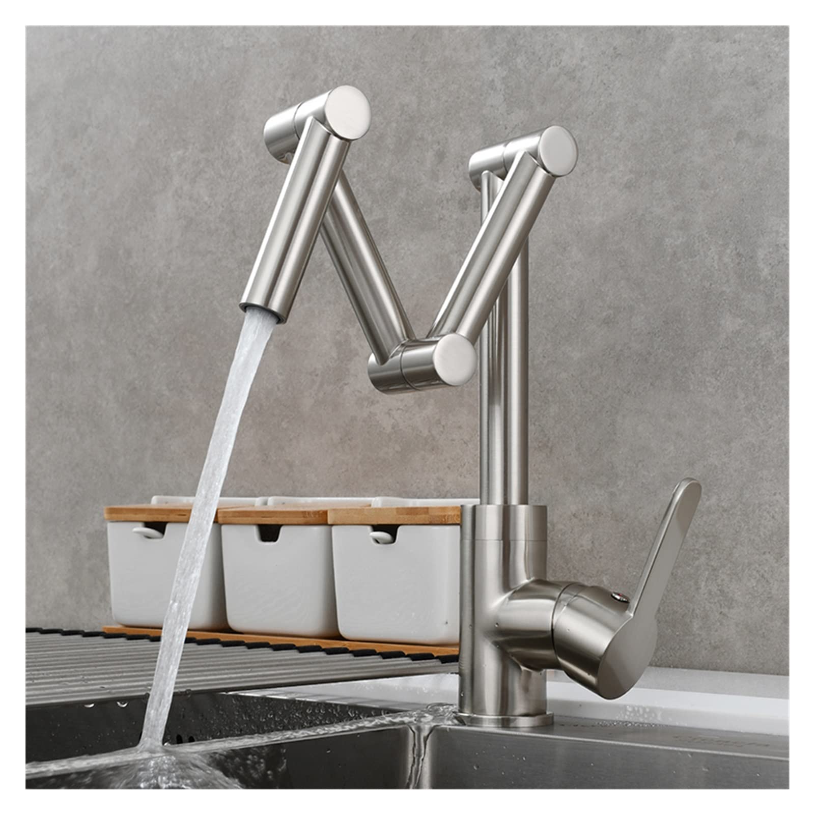 Cudtapi 1 Function Nickel Bathroom Faucet Brass Pot Filler Faucet Deck Mounted Three-Section Extension Folding Kitchen Triple Joint Swing Arm For Hot And Cold(1 Function Nickel)