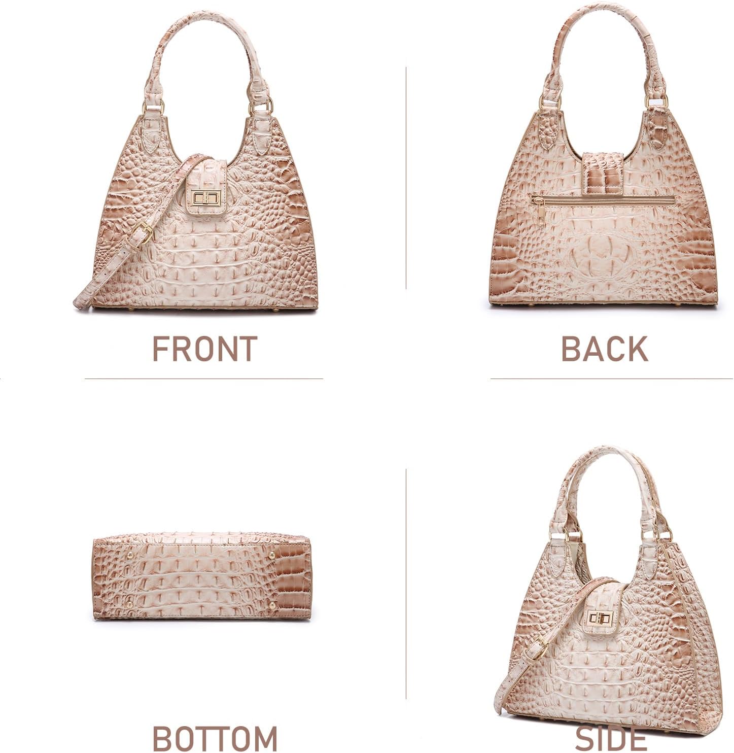 Ladies Tote Leather Bags for Women Crocodile Embossed Zipper Satchel Purse Classy Compartments Crossbody bag - Image 4