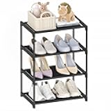 4 Tier Small Shoe Rack, Narrow Stackable Kids Toddler Adult Shoe Storage Organizer Shelf for Closet Floor Entryway Bedroom, Space Saver Shoe Rack Organization Shelves