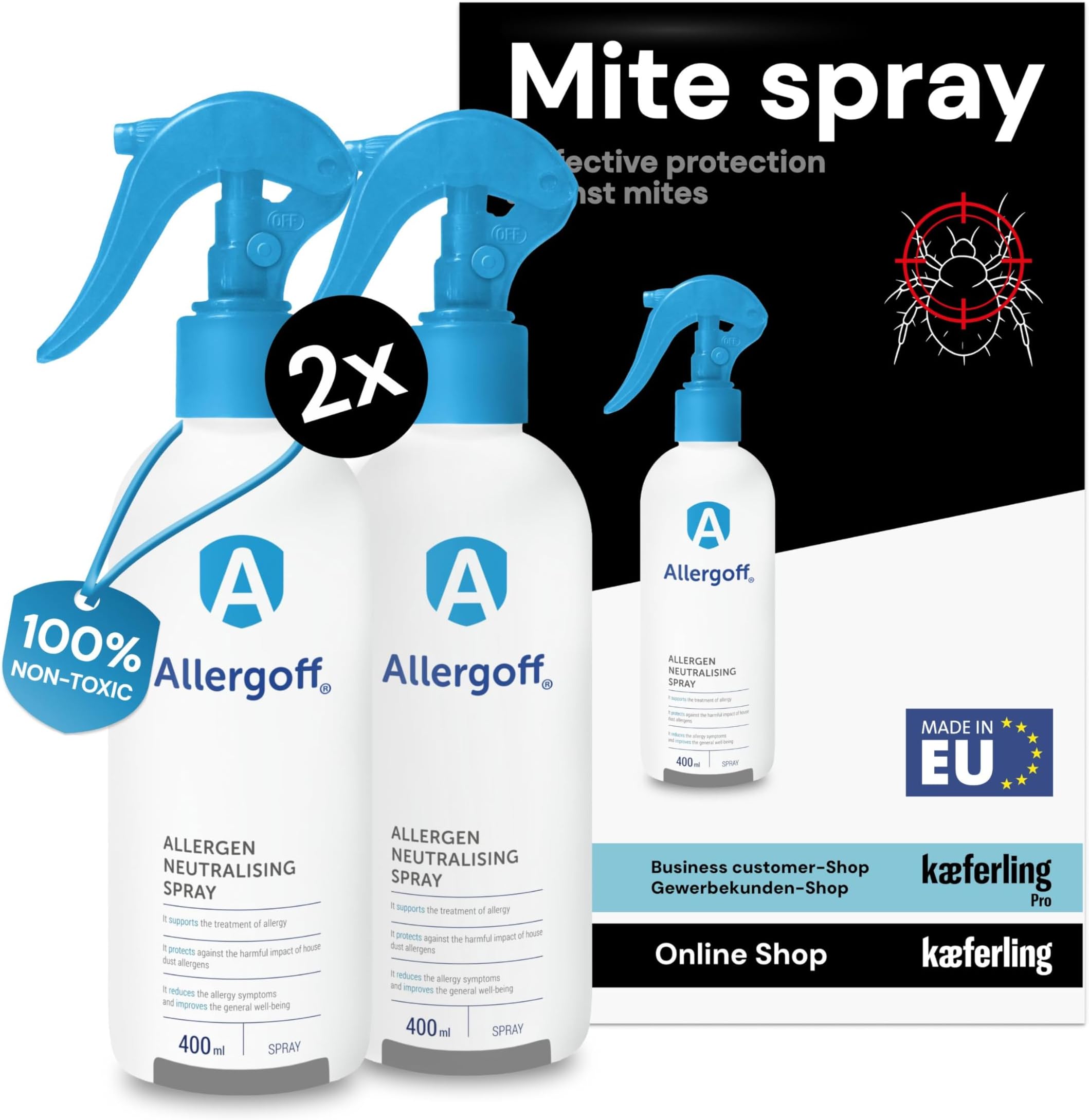 Allergoff Dust Mite Spray 100% Non-Toxic - Most Effective Mite Spray for Mattresses & Upholstery - Suitable for Households with Children & Pets - Control for Allergy Sufferers - 28.16 fl oz (800ml)