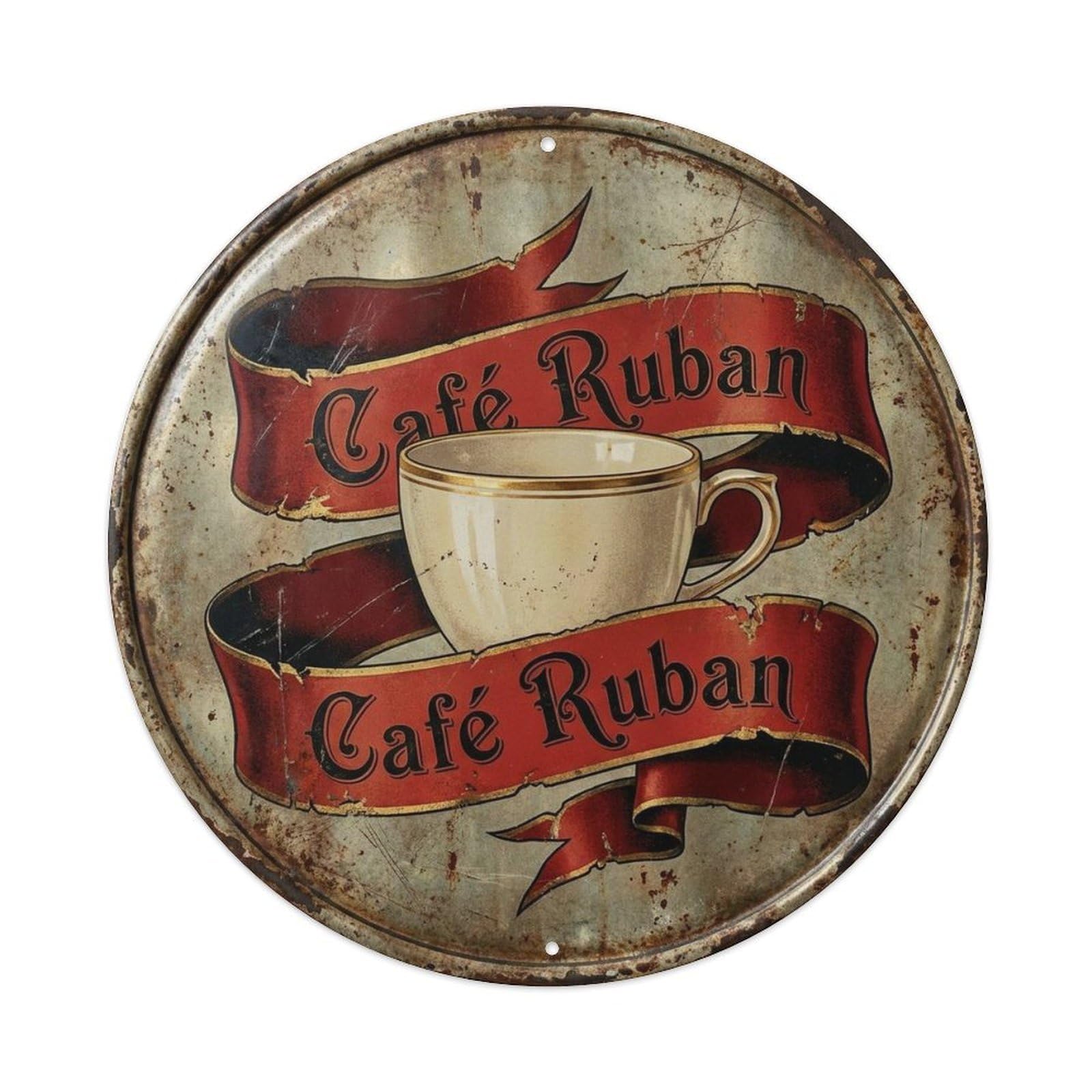 French Espresso Ribbon Coffeehouse Banner Retro Cafe Metal Tin Sign Plaque Wall Decor for Cafe, Man Cave, Club Bar, Office, Home Garden Round Metal Poster 8x8Inch