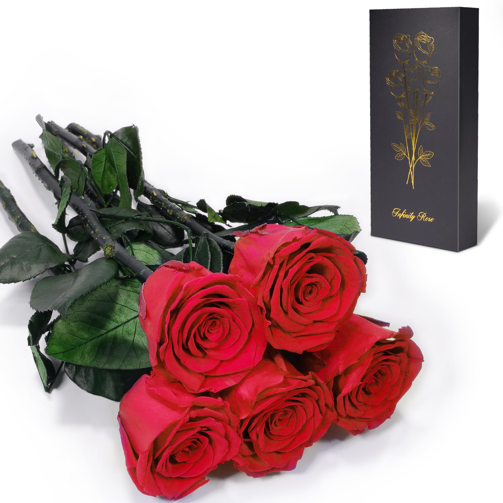Yamonic Ewige Rose Geschenke für Frauen,Infinity Rose mit Stiel Geburtstagsgeschenk für Frauen, Echte Rose in Geschenkbox,Konservierte Blumen Geschenk Weihnachten Valentinstag Deko Geschenk, 5 Rosen