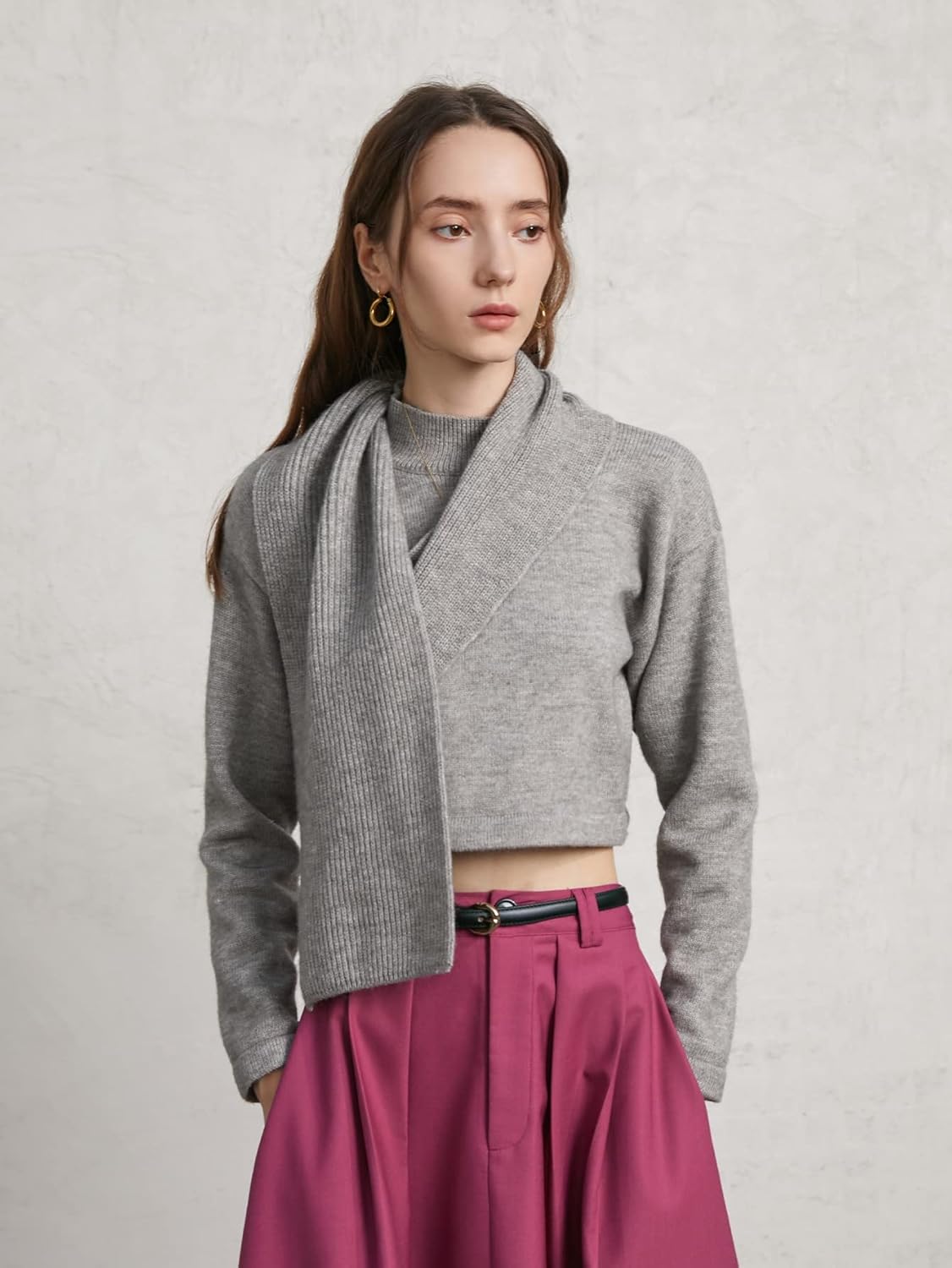 Sweater Womens Sweater Draped Mock Neck Drop Shoulder Sweater (Color : Gray, Size : X-Small)