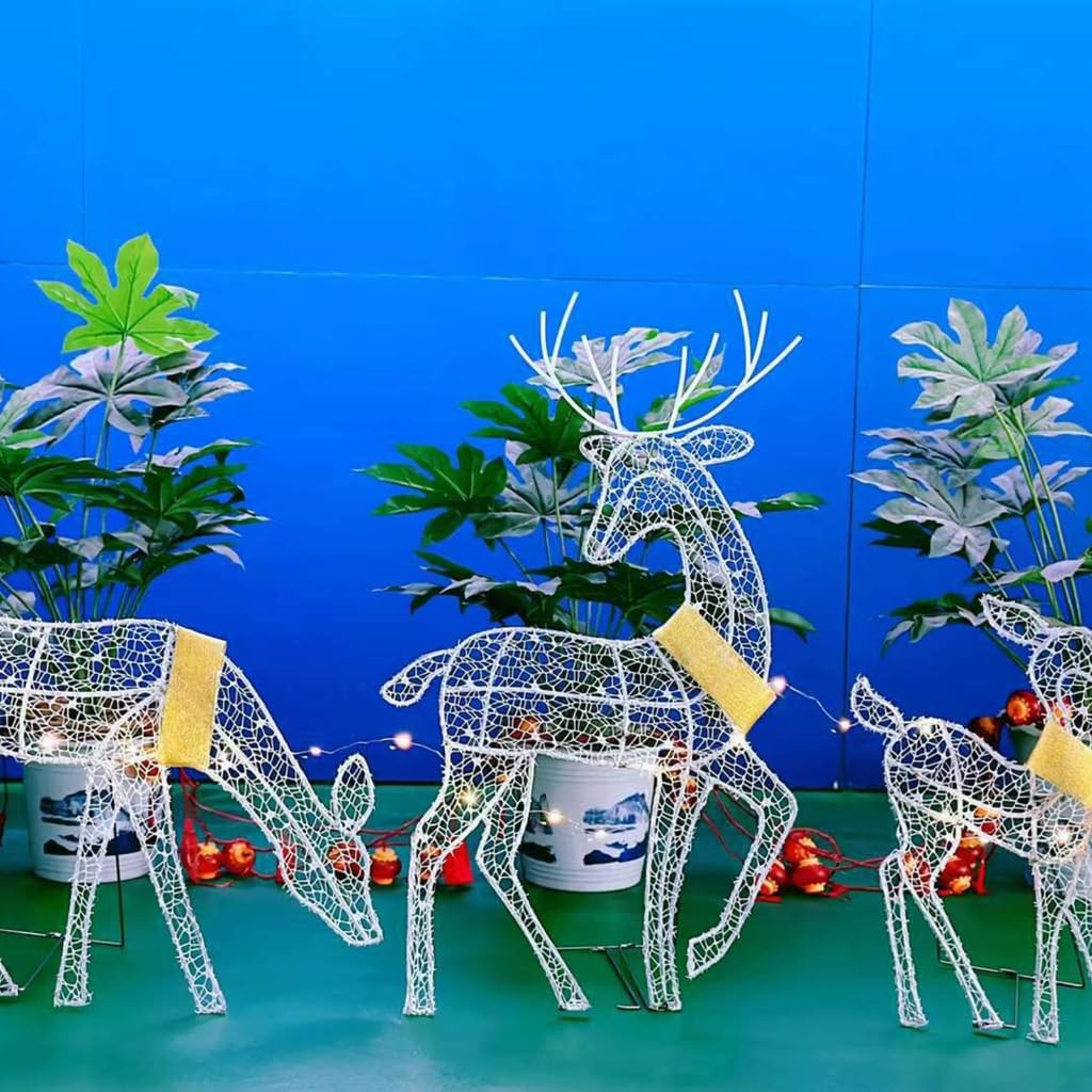 Odporna na warunki atmosferyczne Iron Deer Family Outdoor Christmas Decoration LED Lighted