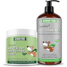 Green Lipped Mussels Powder Plus Liquid Glucosamine - for Dogs Mobility, Flexibility, Hip & Joint Support Green Lipped Mussels 2.60 Ounces Liquid Glucosamine 16 Ounces