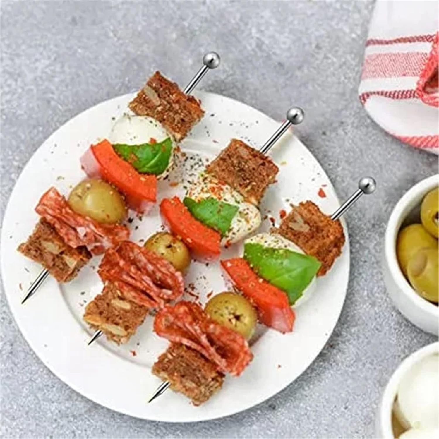 Cocktail Picks Metal 30/50/100pcs Stainless Steel Cocktail Picks Set Reusable Metal Martini Sticks Long Toothpicks for Appetizers 4.3 Inch For Olives Appetizers Fruit(100Pcs)