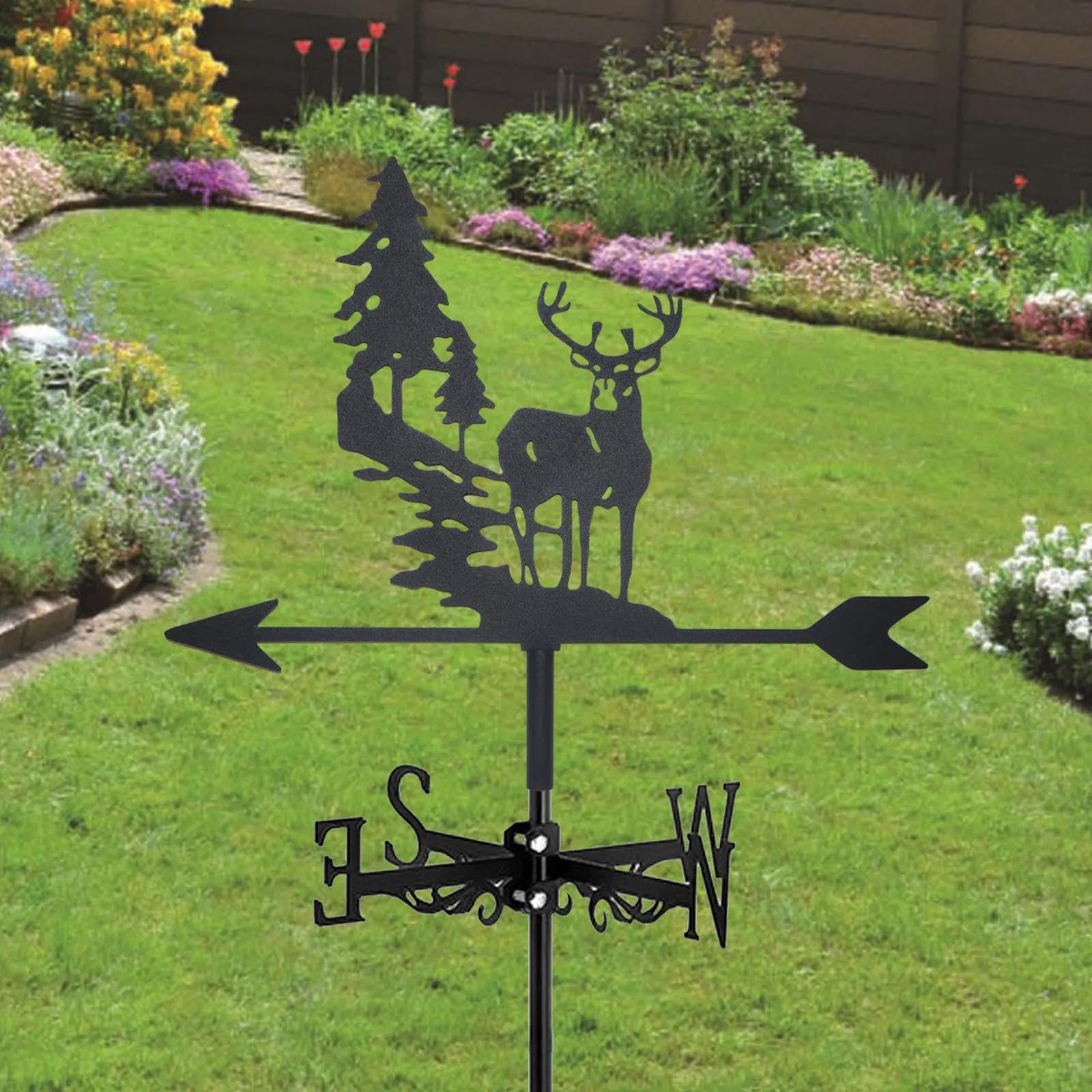 Girouette en métal noir en forme d'élan - Décoration extérieure - Jardin pour toit et cour