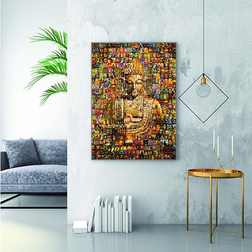 Miniatura 4 de Lienzo decorativo para pared, diseño retro de Buda zen, imagen religiosa, decoración de pared dorada para el hogar (24 x 36 pulgadas (23.6 x 35.4