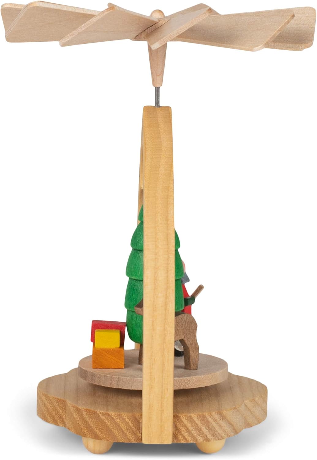 Alexander Taron Importer Richard Glaesser Natural Wood Finish Pyramid with Painted Santa/Deer and Tree Miniature