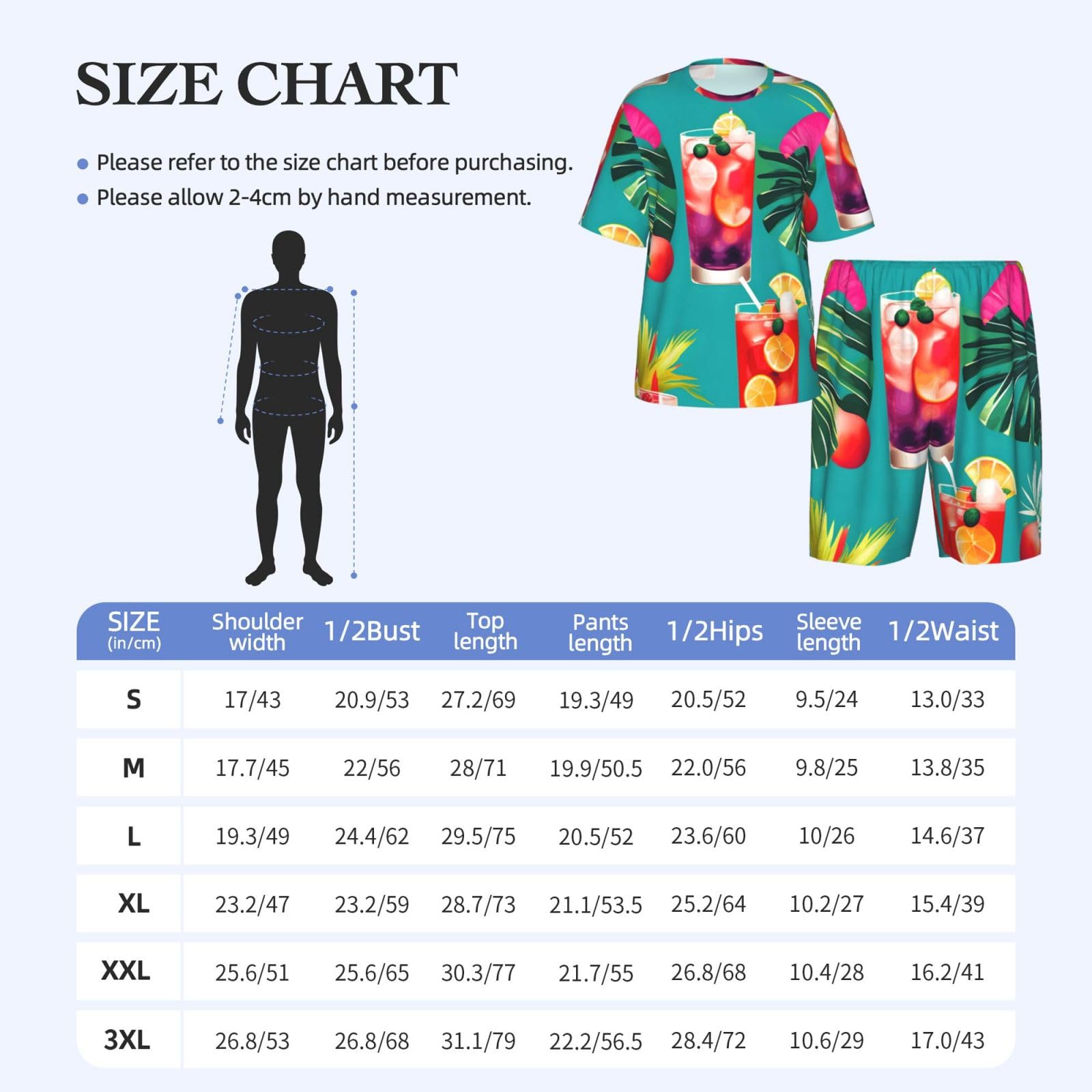 Conjunto de pijama clásico con estampado de cócteles tropicales, pantalones cortos de pijama suaves para hombre, perfecto para las noches de verano