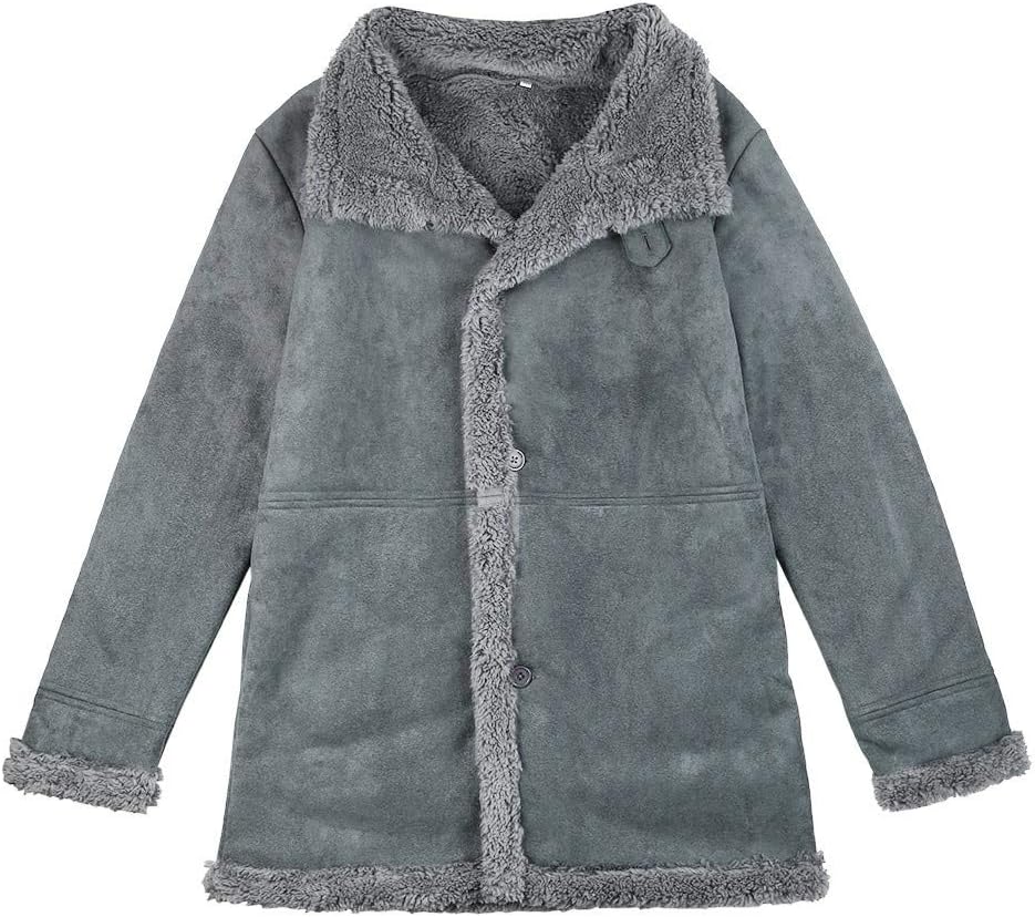 Ymosrh Mens Leather Jacket Winter Sheepskin Jacket Warm Wool Lined Mountain Faux Lamb Jackets Coat Flannel Jacket