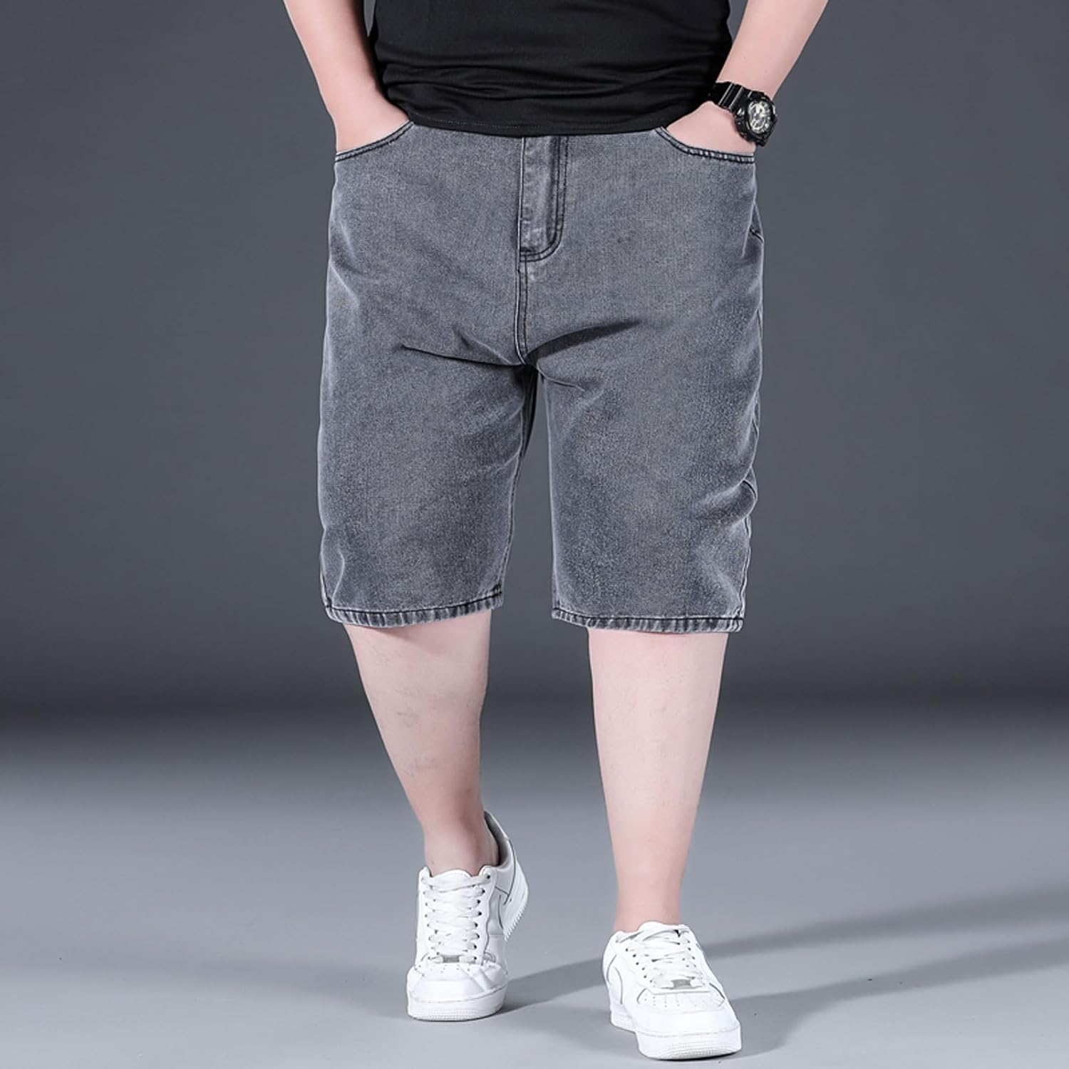 Jorts for Men Baggy Elastic Waist Pull On Denim Shorts Plus Size Straight Loose Jean Shorts Teen Boys Denim Jorts