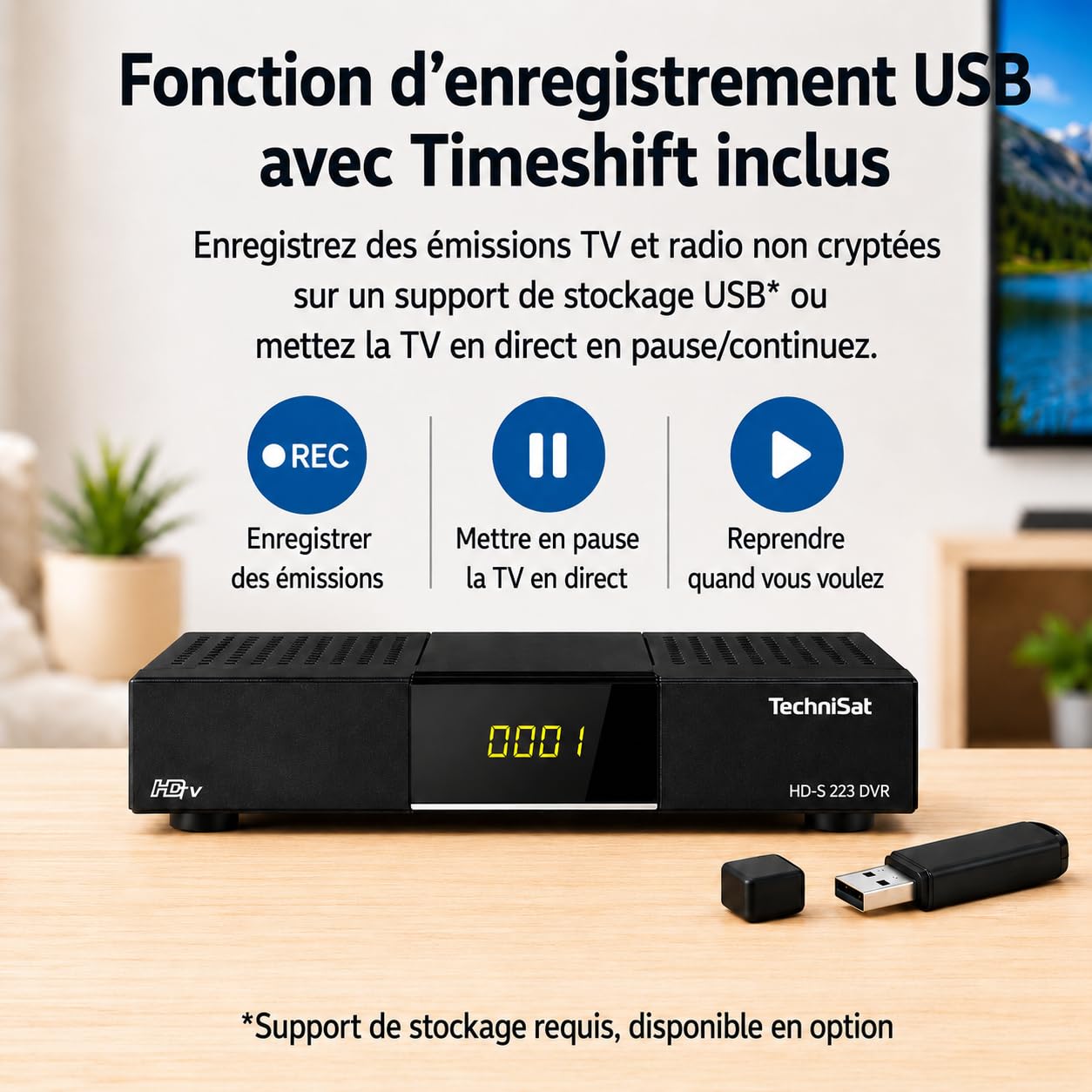 TechniSat HD-S 223 DVR - Récepteur Satellite HD Compact avec Fonction d'enregistrement USB (Sat DVB-S2, HDTV, HDMI, Lecteur multimédia USB, liste de programmes, Mise en Veille, Prise en Charge EPG de
