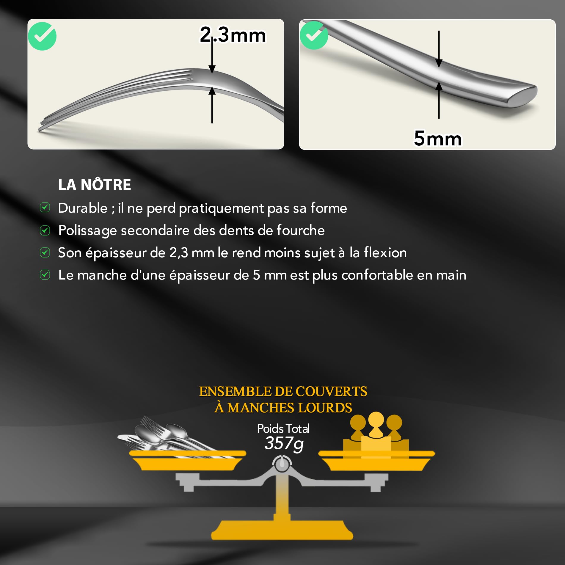 Set de Couverts Lourd 6 Personnes, 30 Pièces en Acier Inoxydable, Couverts de Table Élégants Couteau Fourchette Cuillère, Finition Brillant Poli, Lavable au Lave-Vaisselle