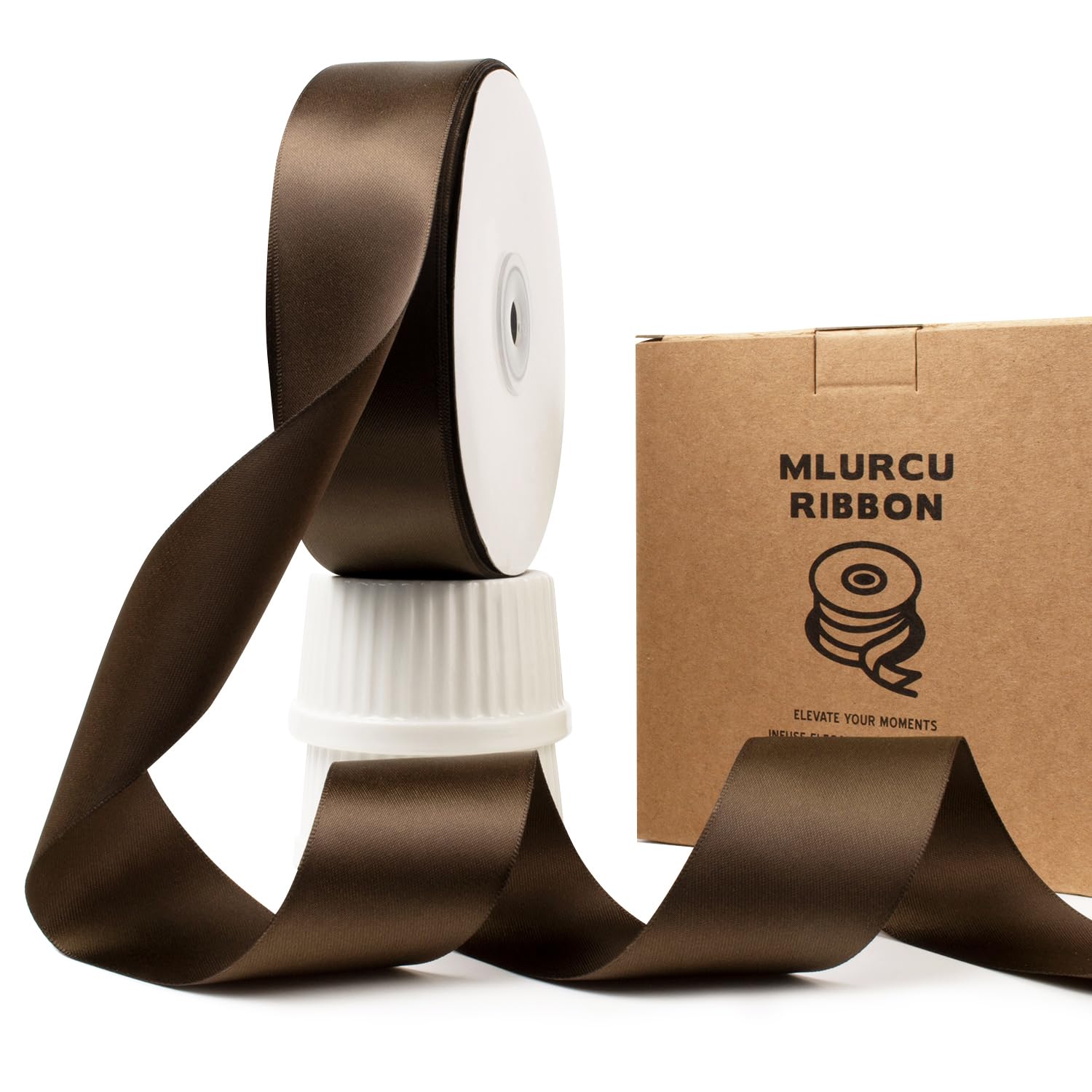 Mlurcu Brown Satin Ribbon - 1.5 Inch, 50 Yards, Double Faced, Thick, Perfect for Gift Wrapping, Flower Bouquets, Wedding Invitations, Hair Bows &