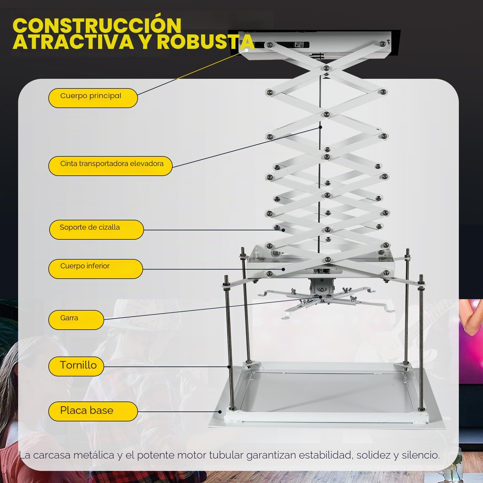 CGOLDENWALL 70CM Soporte para Proyector de Aluminio de Techo con Control Remoto, Motores Dobles Carga Máx 7kg, 48cm * 48cm Tablero Personalizable para Centro de Conferencias, Sala Multifuncional