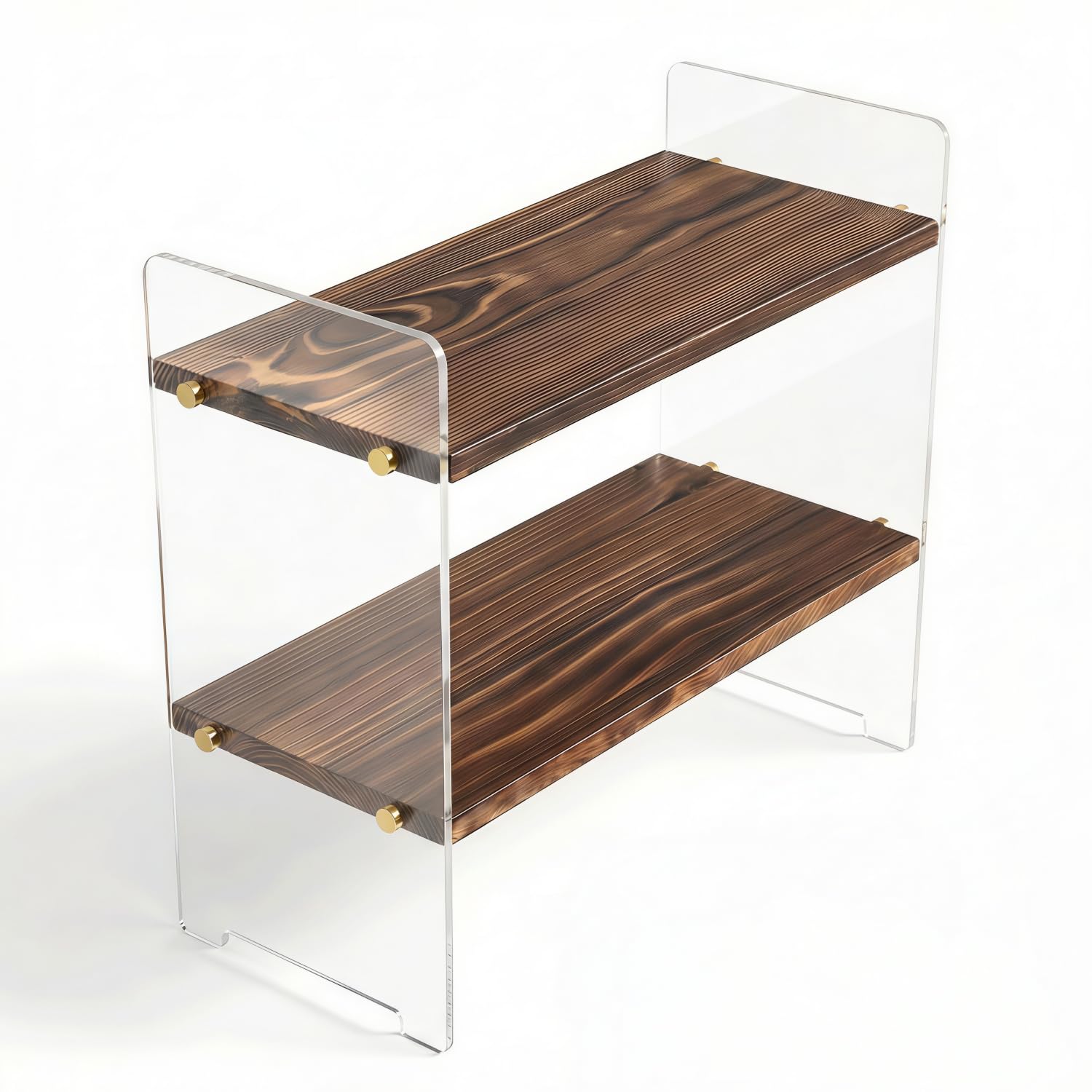 Station matcha et rangement de thé en bois véritable 2 niveaux marron rustique