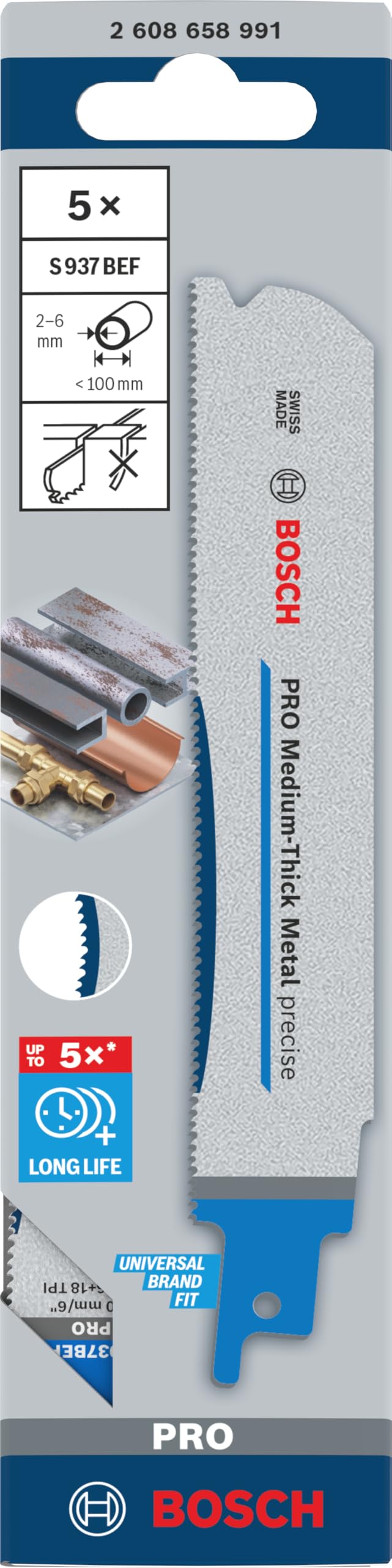 Bosch 5x PRO Medium-Thick Metal S937BEF Hassas Panter Testere Bıçağı (Metal Borular ve Profiller, Demir İçermeyen Metaller, Uzunluk 150 mm, Professional Aksesuar Panter Testere)