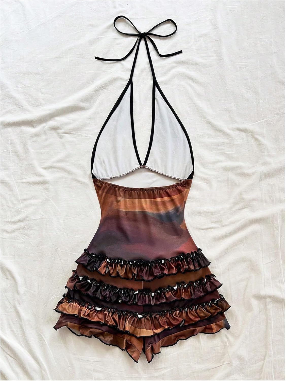 SweatyRocks Women's Sexy Lace Leopard Ropmer Y2k Halter Backless Short Jumpsuit Concert Outfits - Image 2