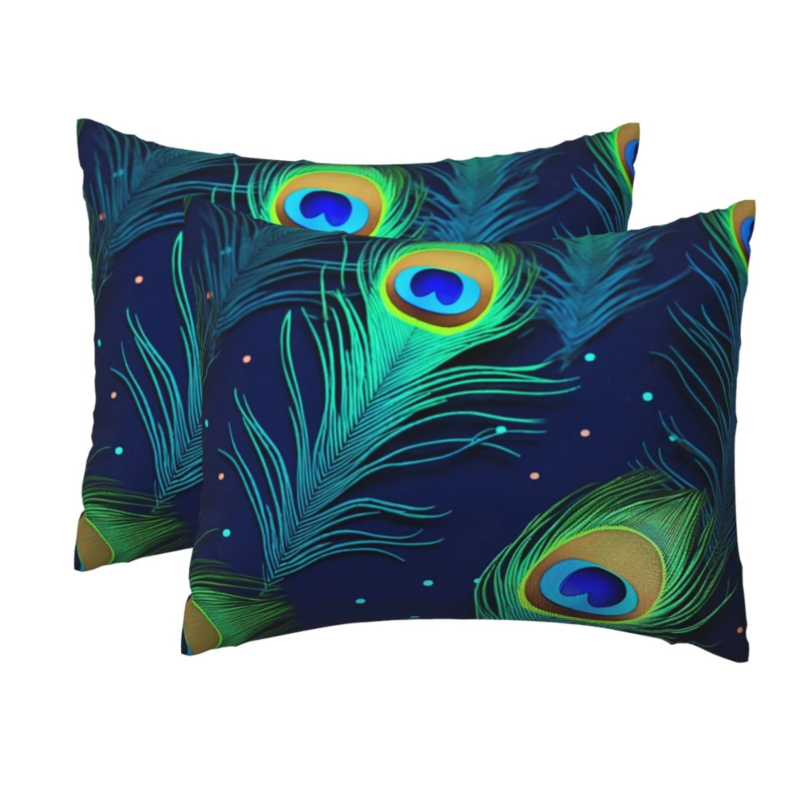 2 Pack Standard Size Pillow Cases for Hair and Skin Soft Breathable Pillow Case Covers with Hidden Zipper Peacock Feather Pillowcase 20x26 Inches Pillow Cover for Sleeping Gift