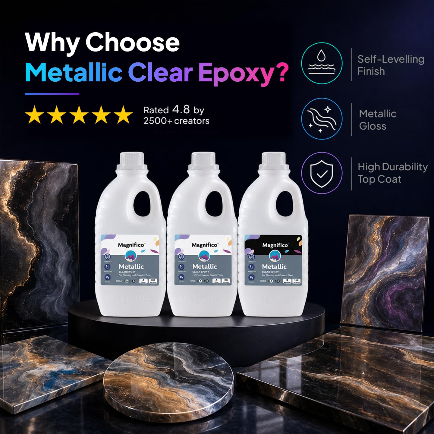 MAGNIFICO Metallic Resin 2:1 Clear Epoxy Resin & Hardener Kit | 3 KG product image 6