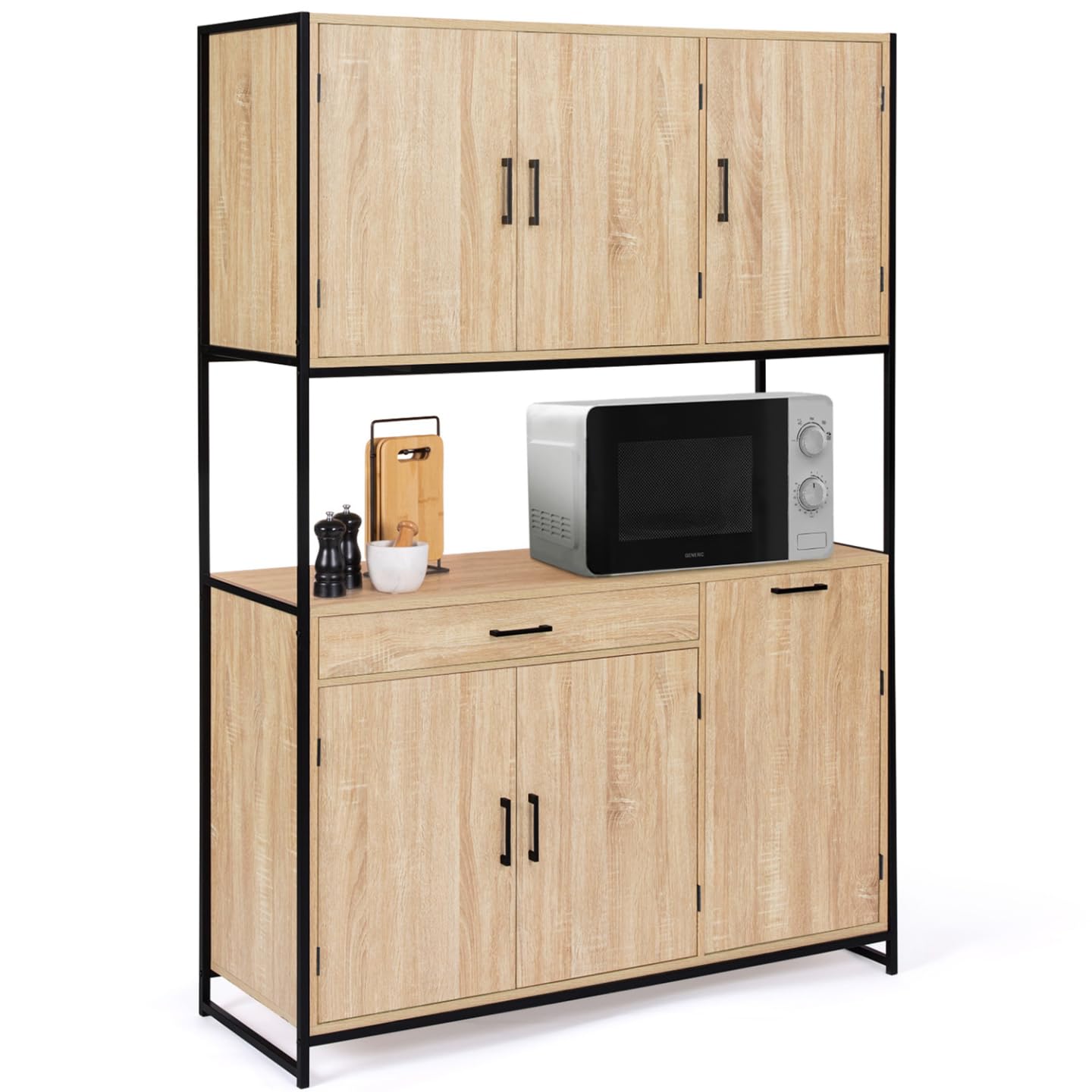 IDMarket - Aparador de cocina (120 cm) DETROIT mueble 6 puertas diseño industrial + cajón