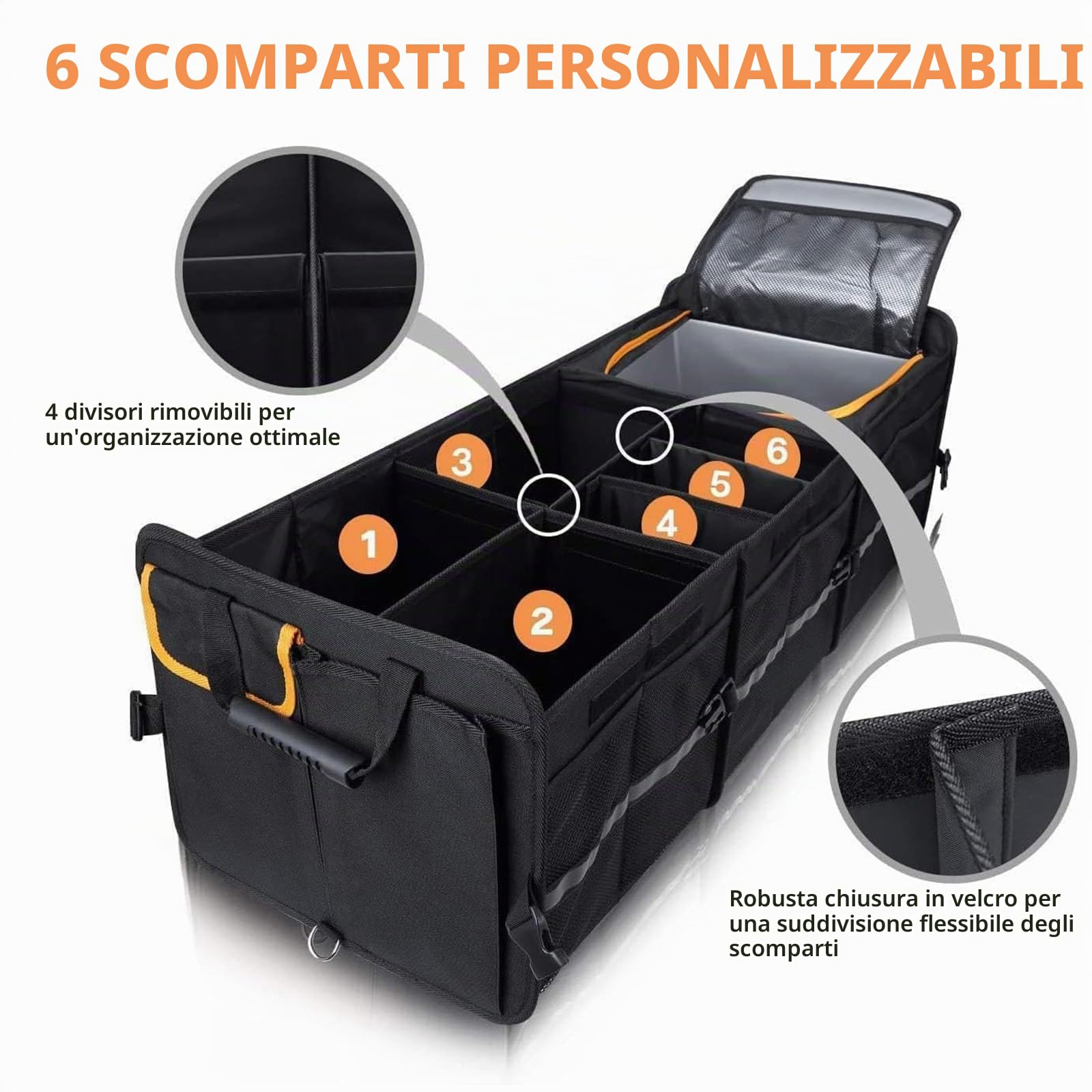 Organizer per bagagliaio dell'auto, con coperchio, pieghevole, per bagagliaio dell'auto, 30 x 35 x 88 cm