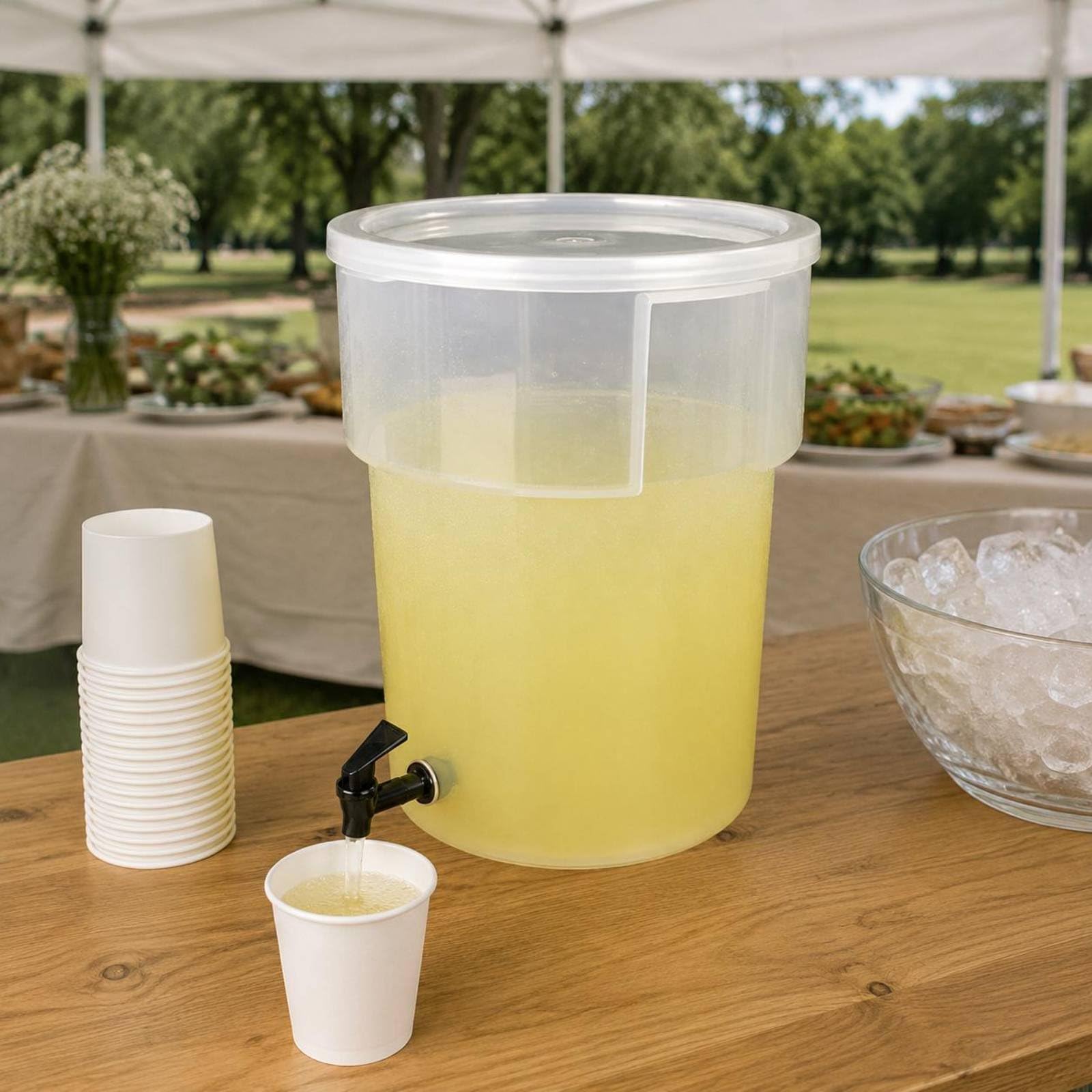Dispensador de Jugo Recipiente con Grifo Cubeta para Líquidos Depósito para Bebidas Servicio Continuo Adecuado para Cafetería Desayunos de, Cubo De Jugo Redondo De PP De 20L Sin Base