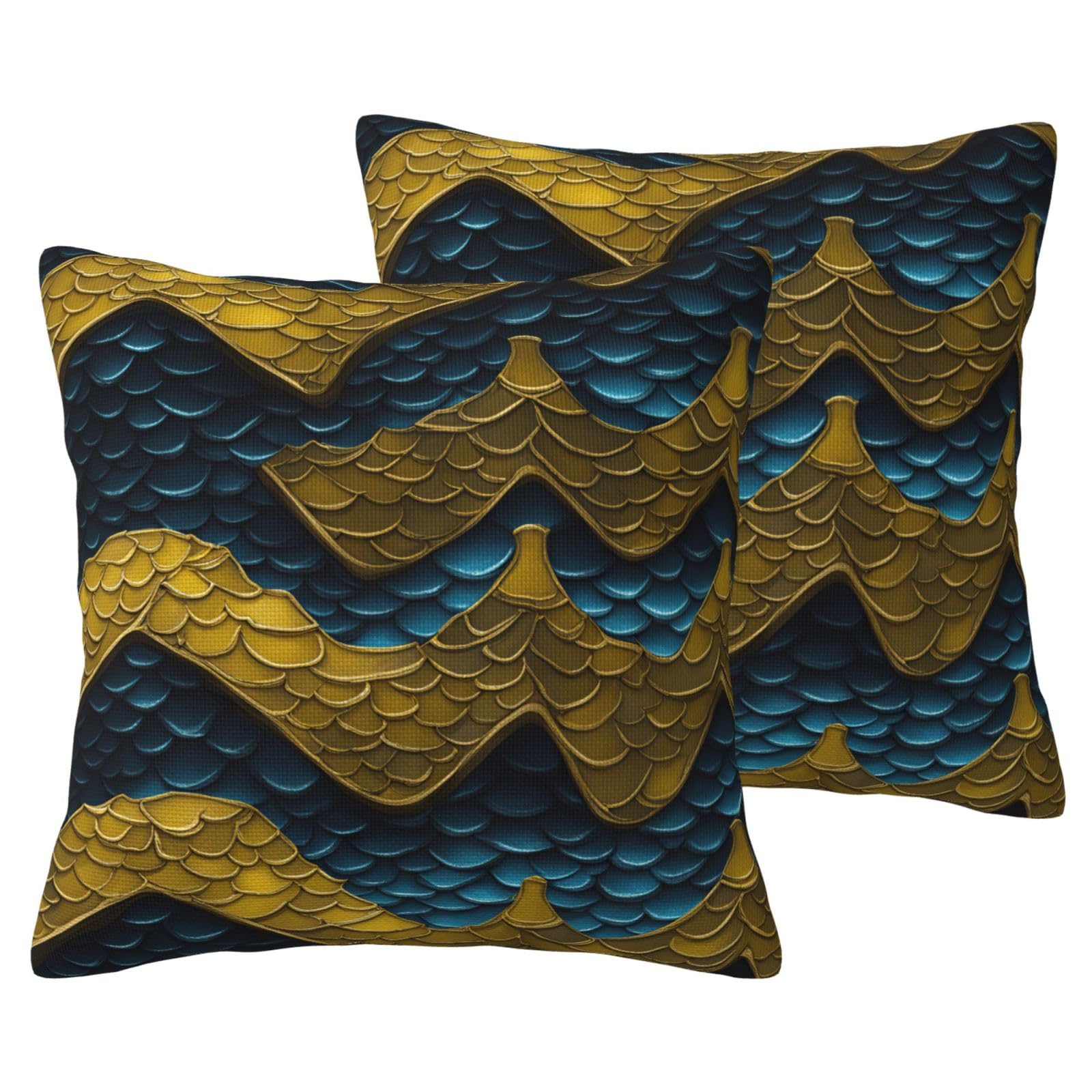 Housse de coussin haut de gamme 61x61 cm | Style écailles de dragon élégant